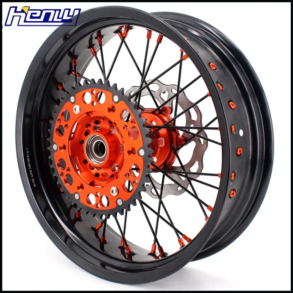 3,5/5,0 супермото спицевые колеса комплект для KTM SX EXC EXC-E EXC-F SX SX-F XC-W 125 150 200 250 300 350 400 525 2003- черный луч