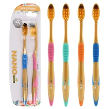 Золотая ручка из углеродистой Золотой щетиной зубная щетка 2 Установленная очистка полости рта уход за грудью для взрослых Мягкая Щетина зубная щетка для пар две упаковки