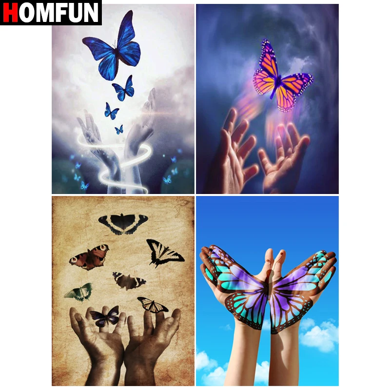 Картина HOMFUN с алмазной вышивкой &quotПейзаж небом и бабочкой&quot картина стразами