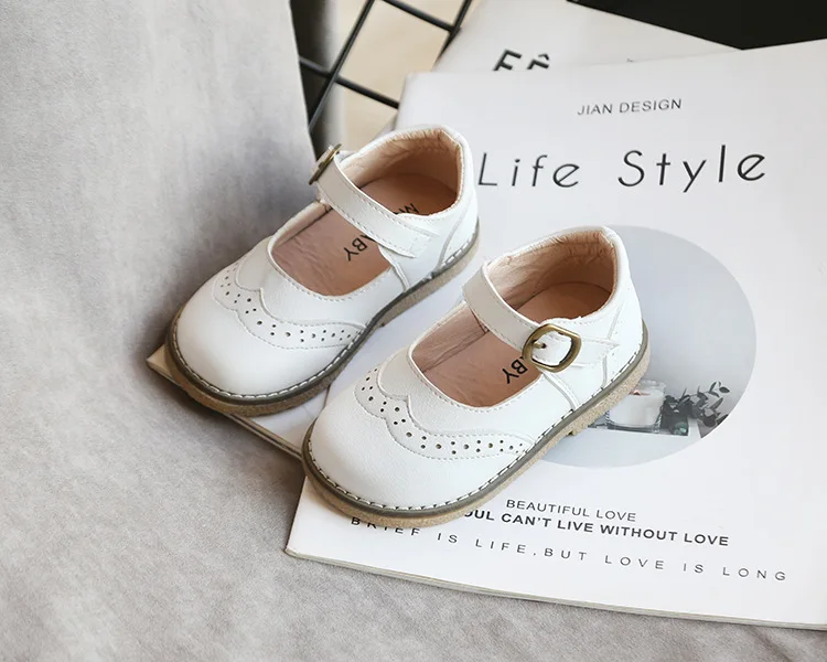 New Grils Leather Shoes Casual Girls Autumn Winter Kids Pu Show White Shoes Children's Black Pink Toddler Shoes Girl ER 30Flats bata children's sandals