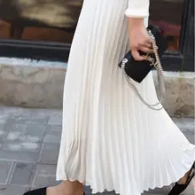 Women's long skirt stretch high waist long skirt pleated skirt ankle length female casual skirt