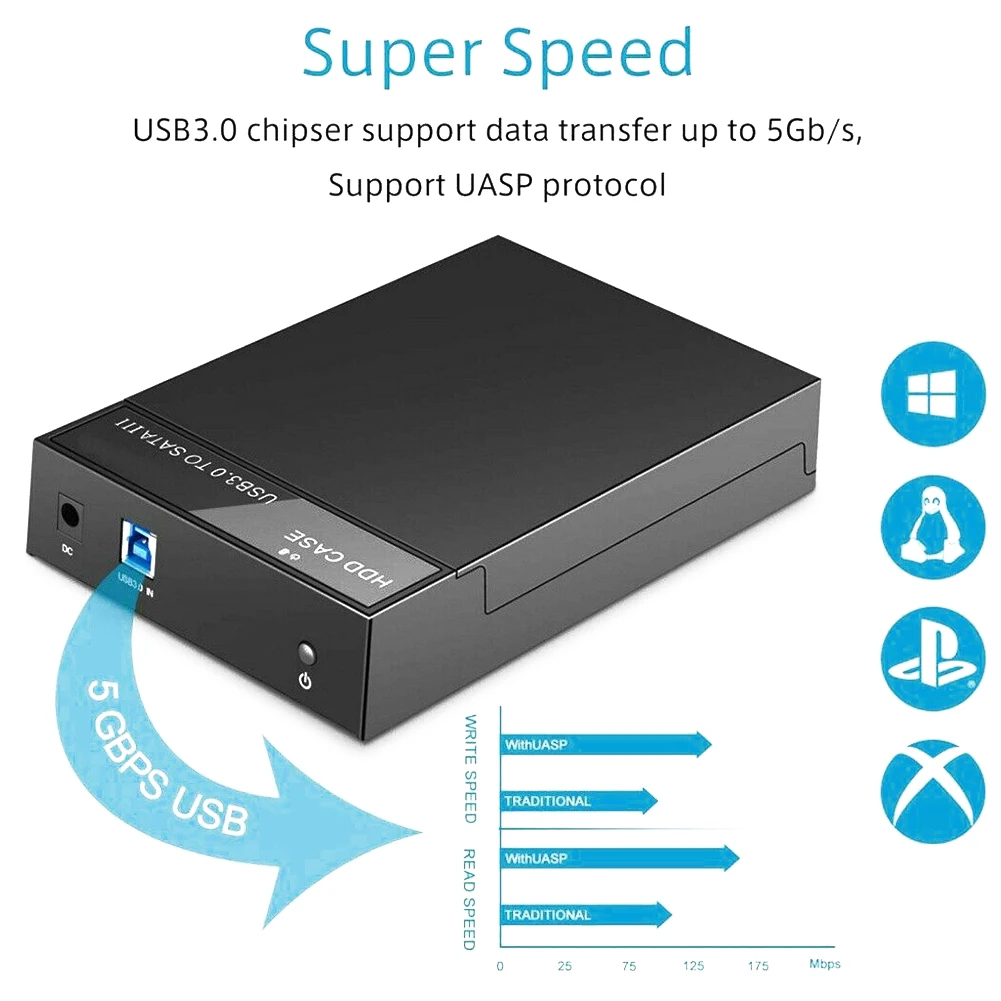 2," адаптер док-станция SATA к USB 3,0 Plug And Play Чехол ударопрочный твердотельный жесткий диск корпус ABS внешний HDD
