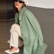 High Street PU Leather Long Trench Coat Autumn Winter Single Breasted Long Sleeve Belt Coat 2021 Fashion Oversized Windbreakers