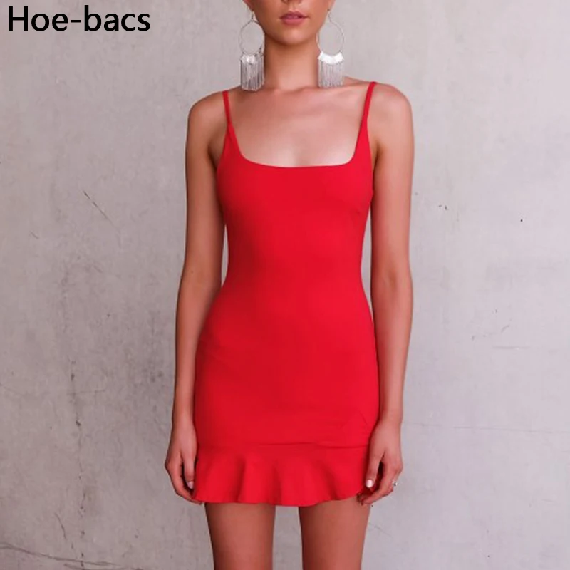 Пикантные однотонные Спагетти ремень Bodycon Вечерние мини-платье без рукавов