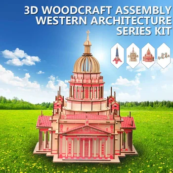 

3D Wooden Puzzle Three-dimensional Word Famous Buildings Architecture Puzzle Educational DIY Toy Gift for Children Adult