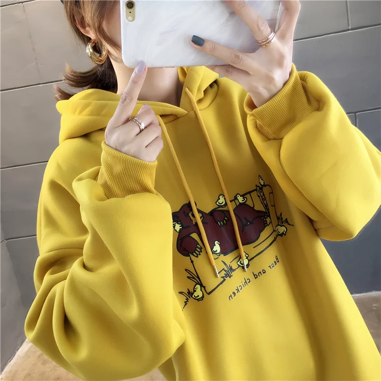 Плюс Размер Уличная sudaderas mujer негабаритных женская одежда толстовка с капюшоном kawaii впитывает пот и бархат нижнее белье женские A5634