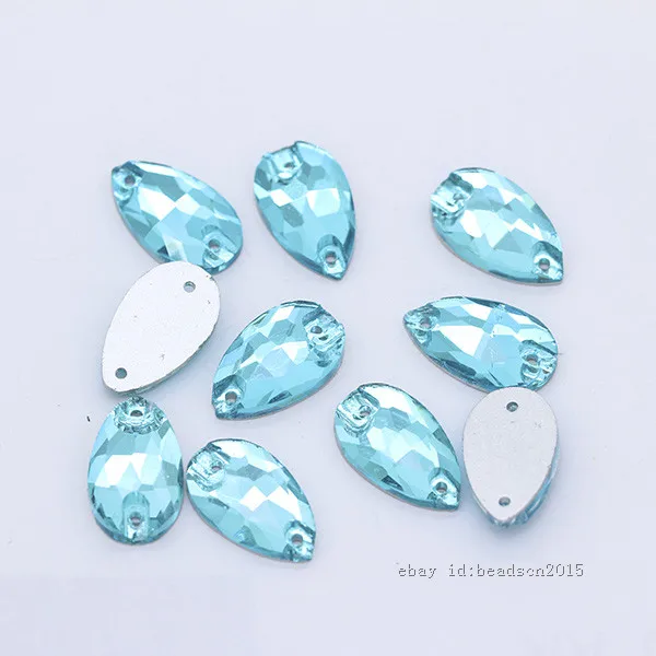 blue lake 28p 11x18 мм, цветные стразы в форме капли, кристаллы, стеклянные камни, Пришивные серебряные стразы с плоской задней частью, драгоценные камни, 2 отверстия, бусины на пуговицах для свадебного платья - Цвет: blue lake