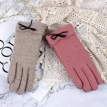 Женские кашемировые перчатки для улицы, осенне-зимние меховые варежки с бабочкой, женские теплые шерстяные перчатки с сенсорным экраном