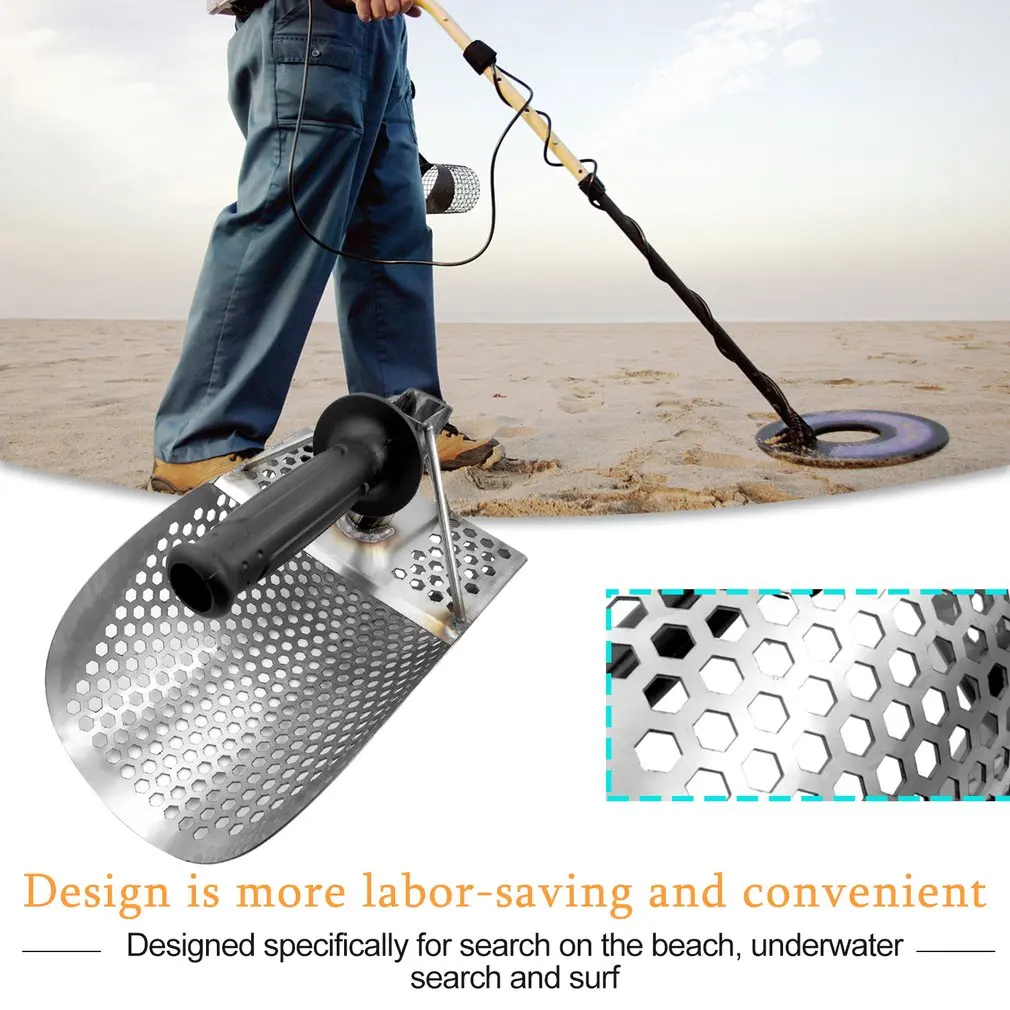 

Beach Sand Scoop with Handle Metal Detecting Tool Stainless Steel Detector Water Metal Detecting Fast Sifting Metal Detector