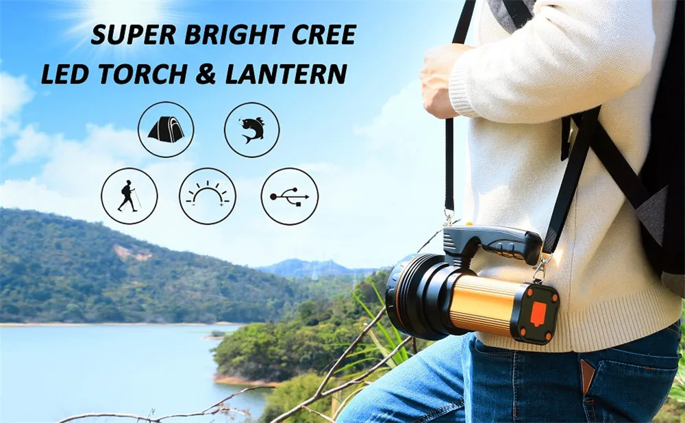 Lanterna de Uso Lidar com Lanterna de Acampamento Espera para Outdoos Lumens Longo Recarregável Busca Luz Mão Ultra-longa 50000 80w Led 5 led recarregável busca luz mão lidar com