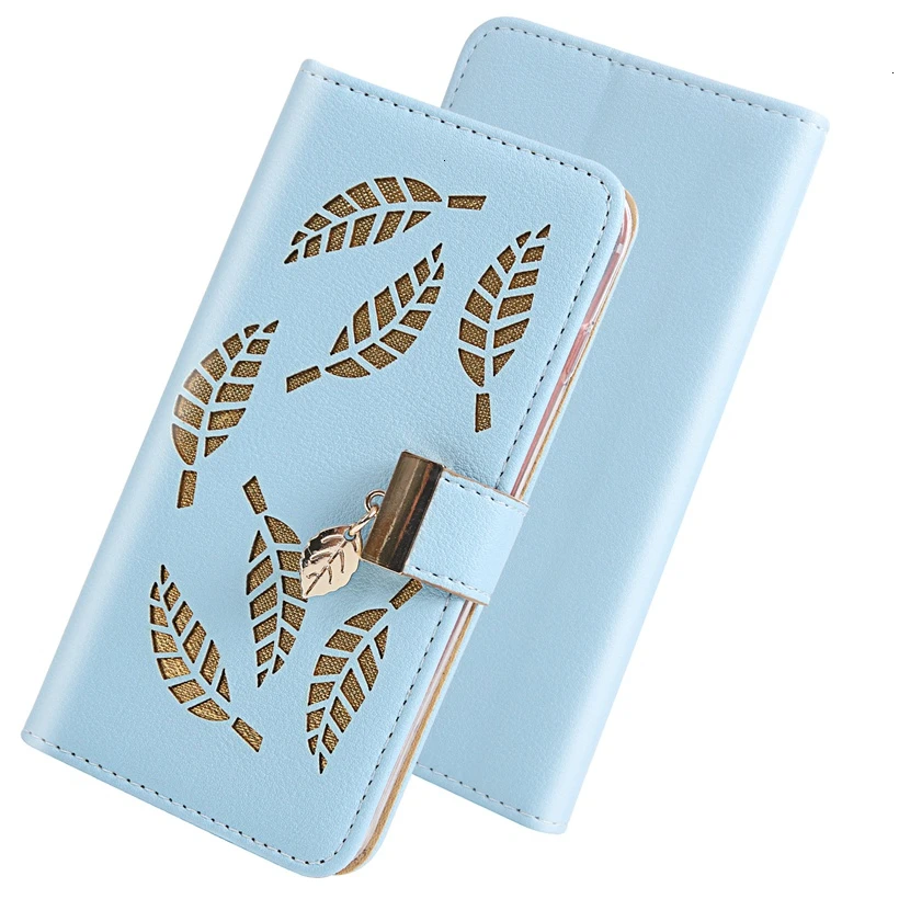 Женский кожаный чехол-кошелек с полыми листьями для huawei P20 P30 Pro P Smart Honor 9 10 20 Lite Y5 Y6 Y7, чехол с держателем для карт, чехол s - Цвет: Синий