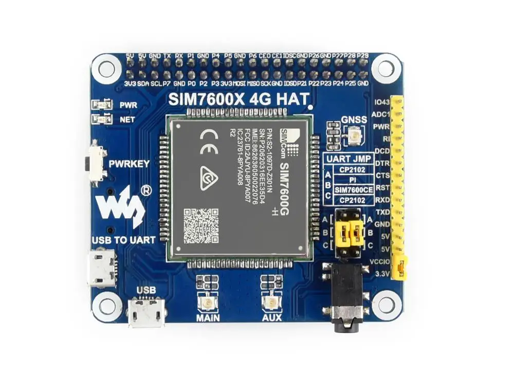 Waveshare 4G/3G/2G/GSM/GPRS/GNSS Hat for Raspberry Pi Based on SIM7600G-H Supports LTE CAT4 up to 150Mbps for Downlink Data Transfer The Global Version Positioning Module 