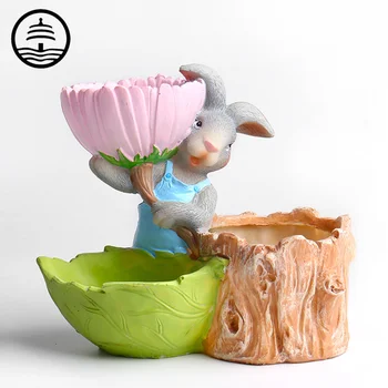 

BAO GUANG TA Cute Rabbit Resin Flower Pot Figurines European-style Bedroom Home Decor Succulent Flower Pot Ornaments A1969