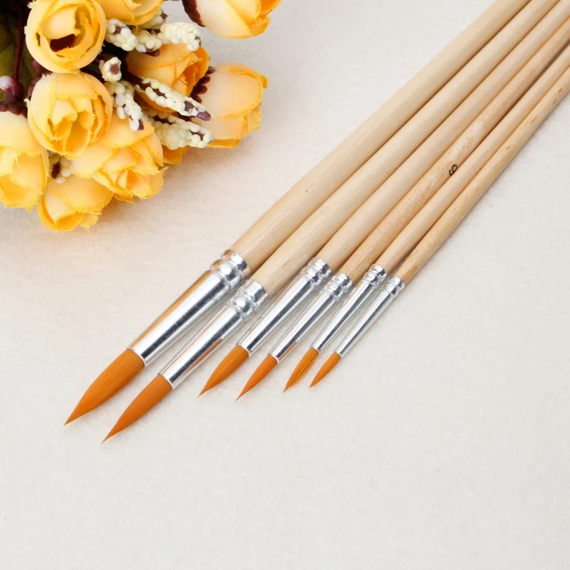 

6 Pcs Nylon Hair Brush Artist Round Point Tip Watercolor Painting Gouache Set