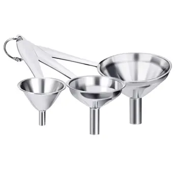 

Kitchen Funnels, Stainless Steel Funnel Set, Thick Collapsible Small Medium Large Funnels with Long Handle to Grip(Set of 3, Sil
