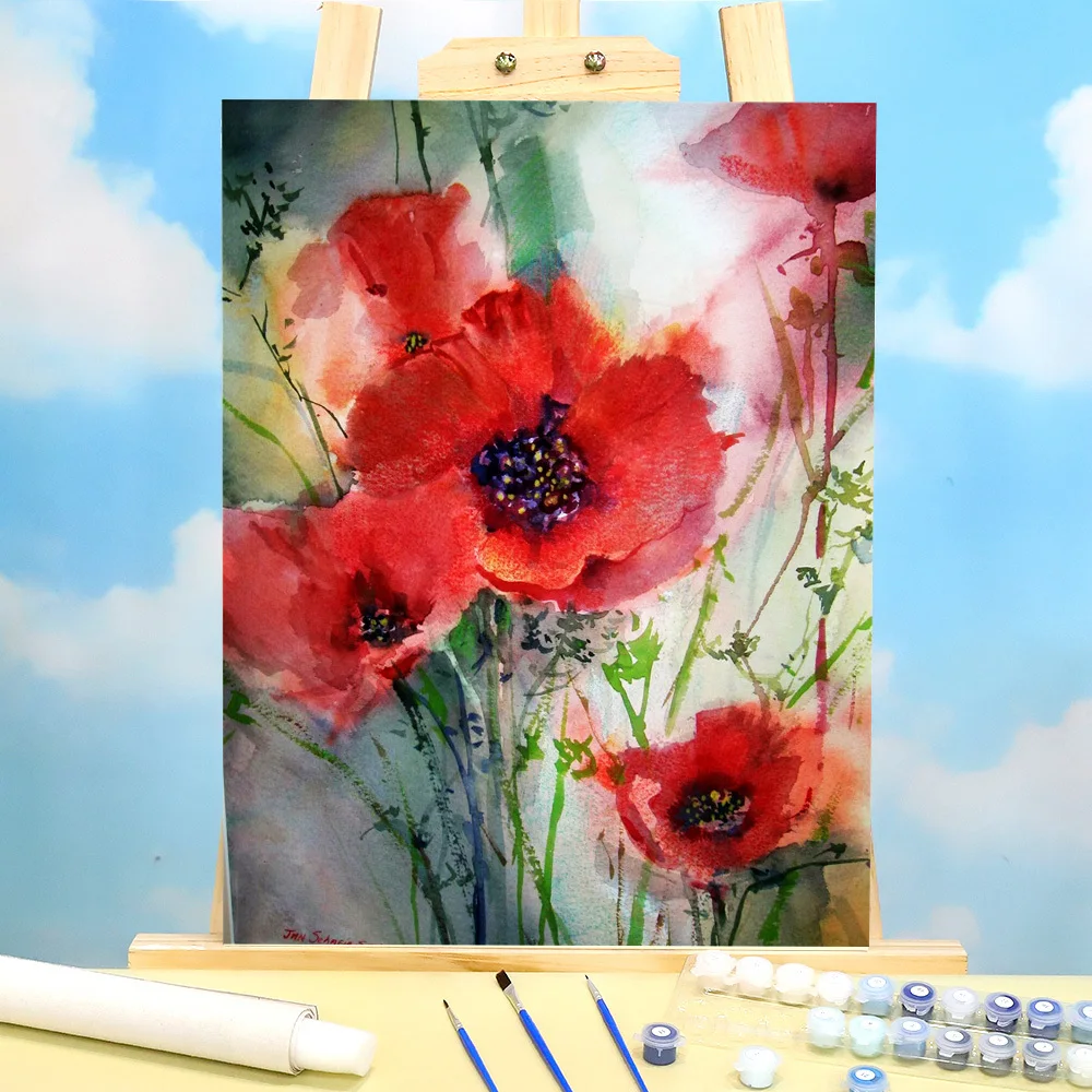 Poppy Flowers Painting By Numbers Complete Kit Acrylic Paints 40*50 Oil