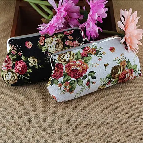 Women's Coin Purse Wallet Key Card Pocket Large Flower Pattern Buckle Retro Women's Student Mini Purse Handbag