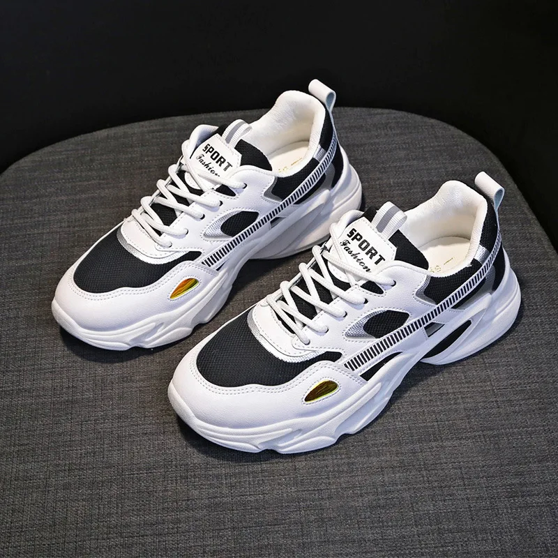 

2019 The New Mesh Breathable Sneakers Women Autumn Fashion Mixed Colors Lace-Up Platform Casual Women's Running Shoes