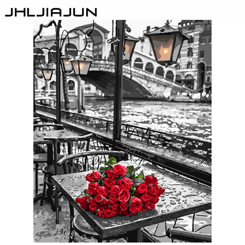 JHLJIAJUN 40x50 см роза DIY живопись по номерам наборы Акриловая картина ручная роспись