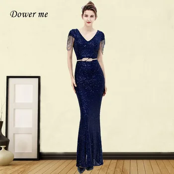 

Sequin Tassel Evening Dress GDX236 V-Neck Short Sleeve Robe De Soiree Sparkling Mermaid Vestidos De Fiesta For Women 2020