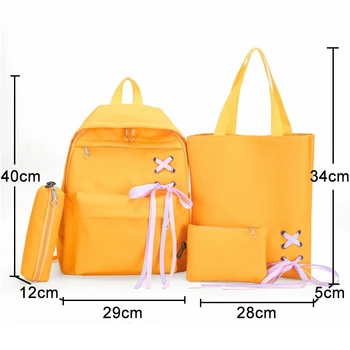 

4Pcs/Set Ribbon Chain Bowknot Canvas Backpack Travel Rucksacks Leisure Backpacks for Teenage Girls School Backpack