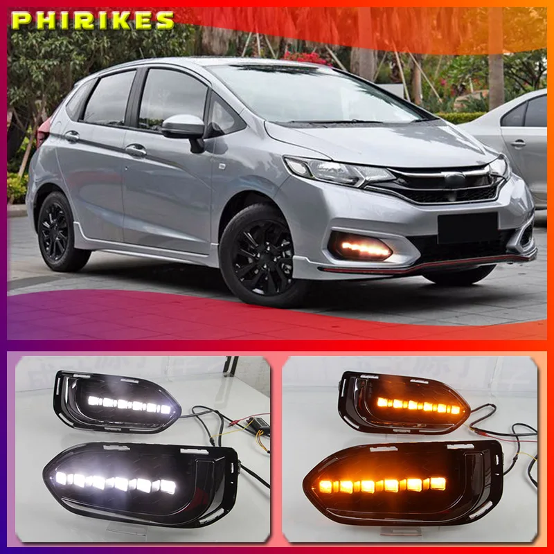 

Для Honda jazz fit 2018 2019 2 шт. светодиодный DRL Габаритные огни дневного света Противотуманные лампы Защитная крышка с Поворотная сигнальная лампа