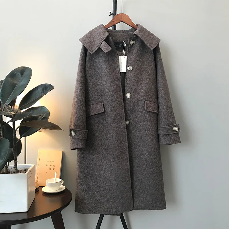 HXJJP корейская версия Осенняя женская зимняя верхняя одежда новые темпераментные однобортные шерстяные пальто свободные длинные куртки - Цвет: Coffee