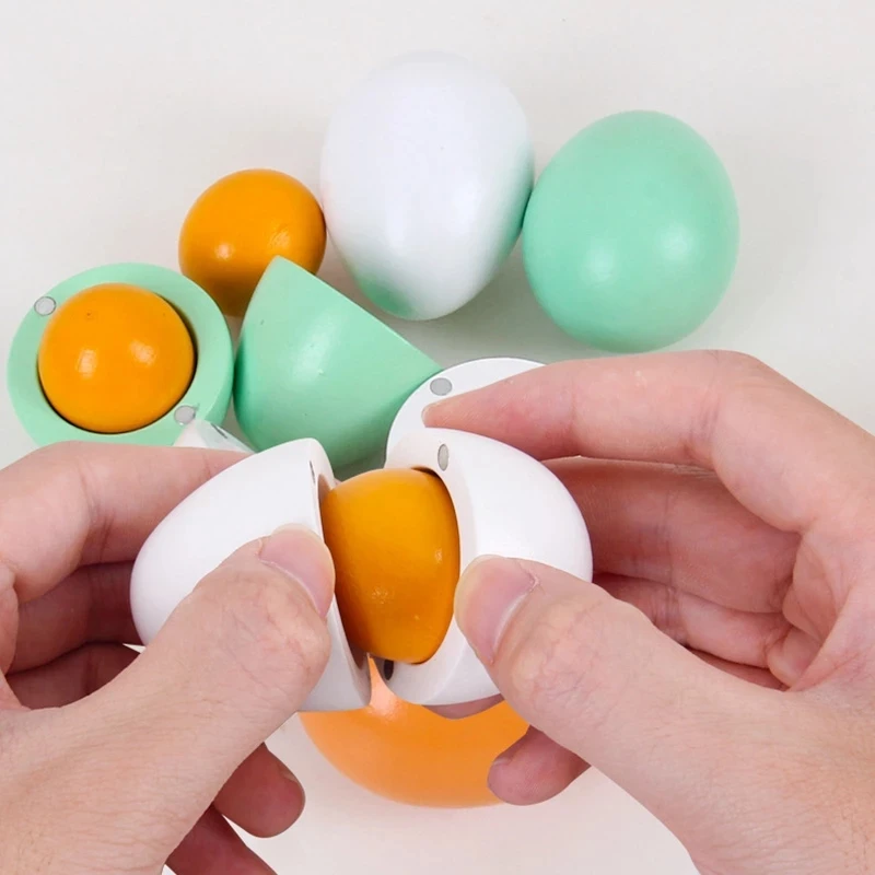 Pretend Kitchen Kids Toys Simulation Food Wooden Egg Set Magnetic Paste Eggs Pretend to Play Cutting Food Girl Cooking Games New