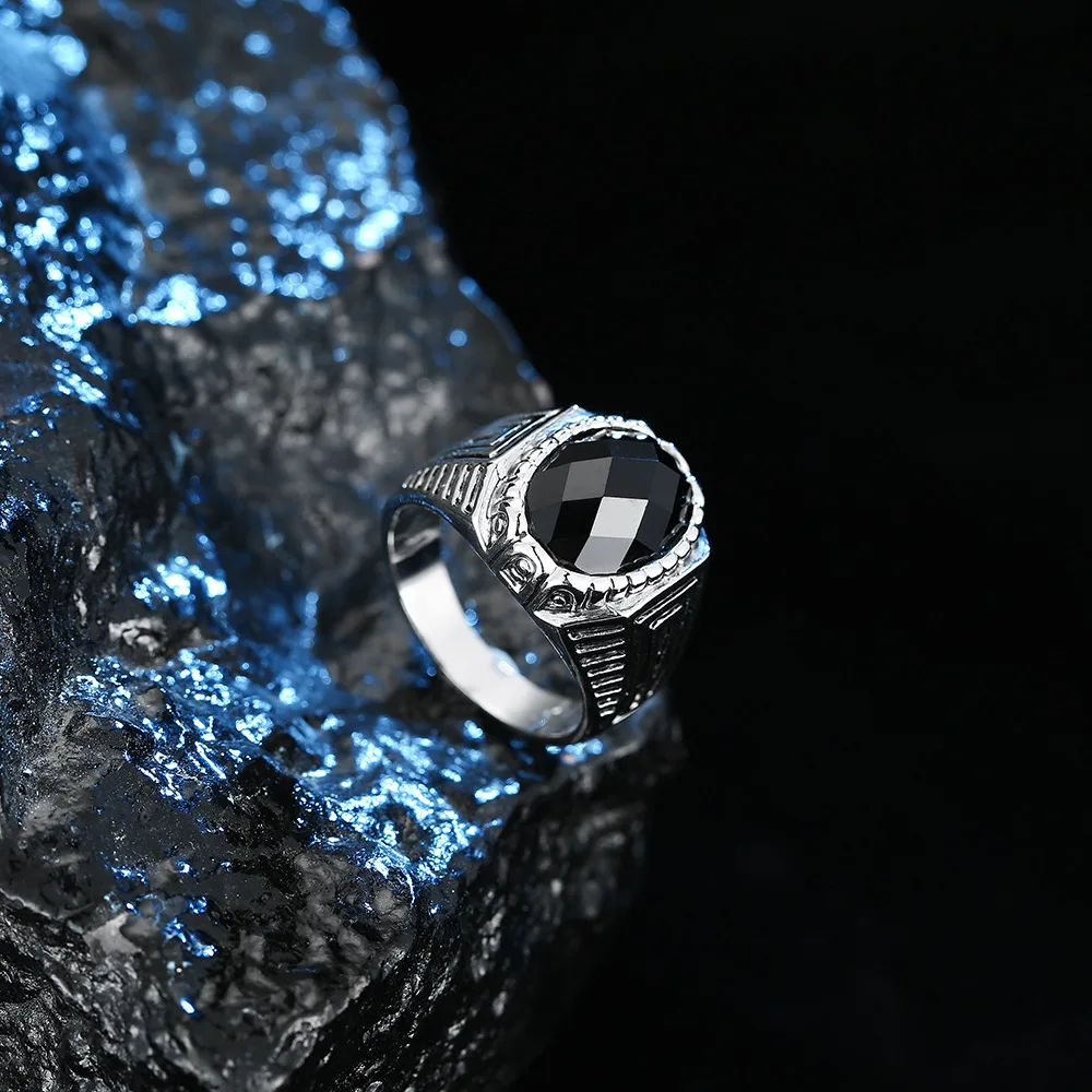 Kinel Горячее предложение, черные кольца для мужчин, заполненные s, 925 серебро, AAA, обручальное кольцо из смолы для мужчин, Винтажные Ювелирные изделия
