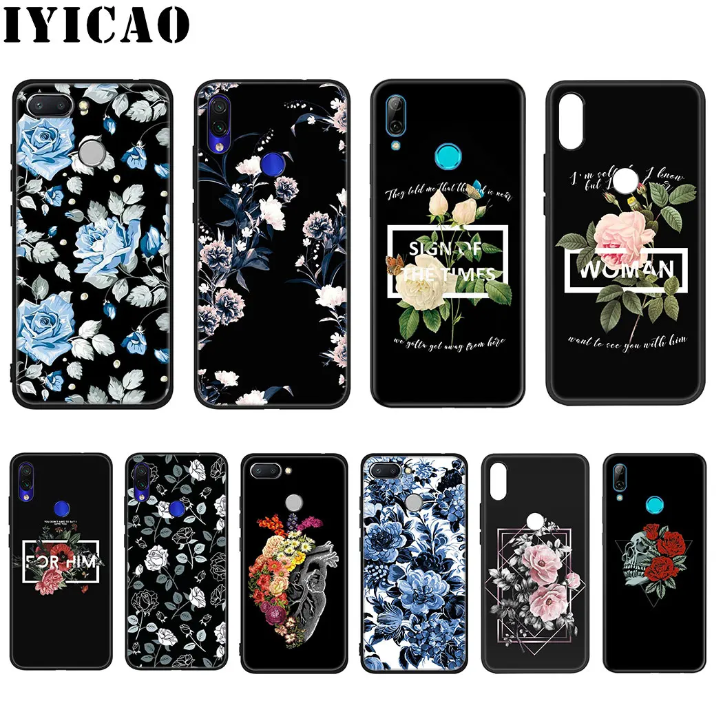 Black White Rose Flower Art Soft Silicone Case for Xiaomi Redmi Note 5 6 7 8 Pro 4X 5A Prime TPU Cover |