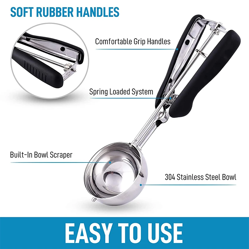 Stainless Steel Cookie Scoop Ice Cream Scoop with Anti Slip Rubber Grip Cookie Dough Scooper Ice Cream Spoon Kitchen Accessories