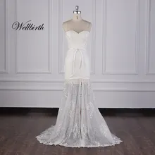 Реальное изображение Wellbirth Vestido de novia милое zippber сзади Русалка свадебное платье с открытыми плечами свадебное платье