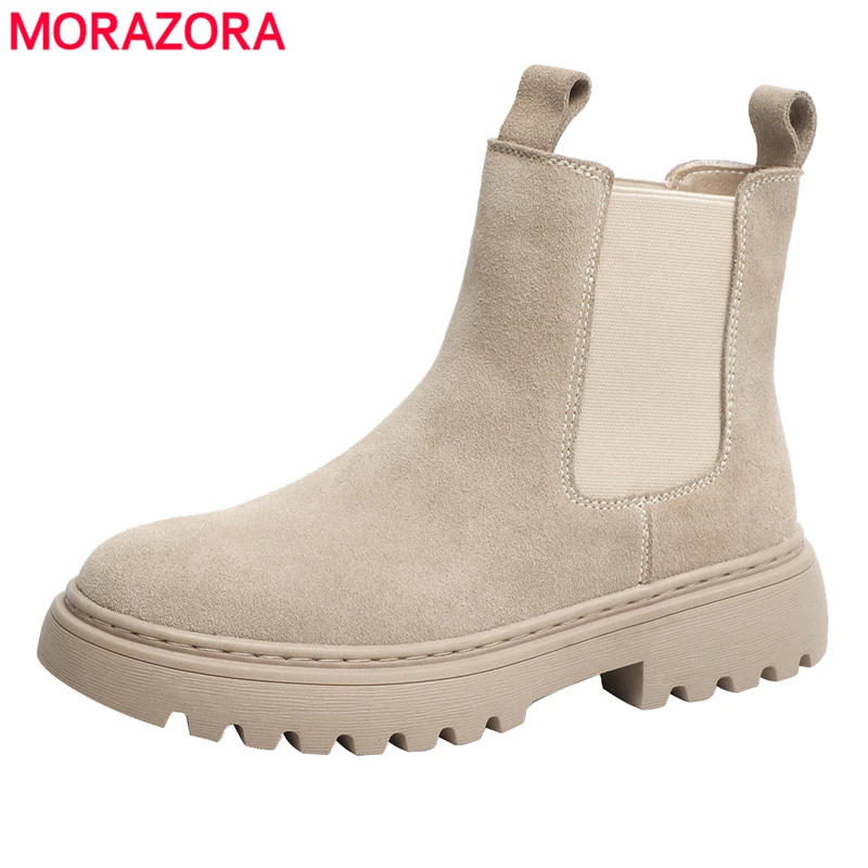 Morazora Fashion Cow Suede Leather Ankle Boots Sqaure Heels Chelsea Boots  Comfortable Ladies Autumn Winter Shoes - Women's Boots - AliExpress