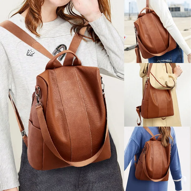 Women Backpacks Fashion Multi-function Classic Soft PU Leather Portable Backpack For Ladies Solid Color Shoulder Bag Female