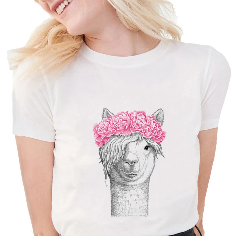 Забавная женская футболка Llama s Kawaii футболки с рисунком мягкие хлопковые белые