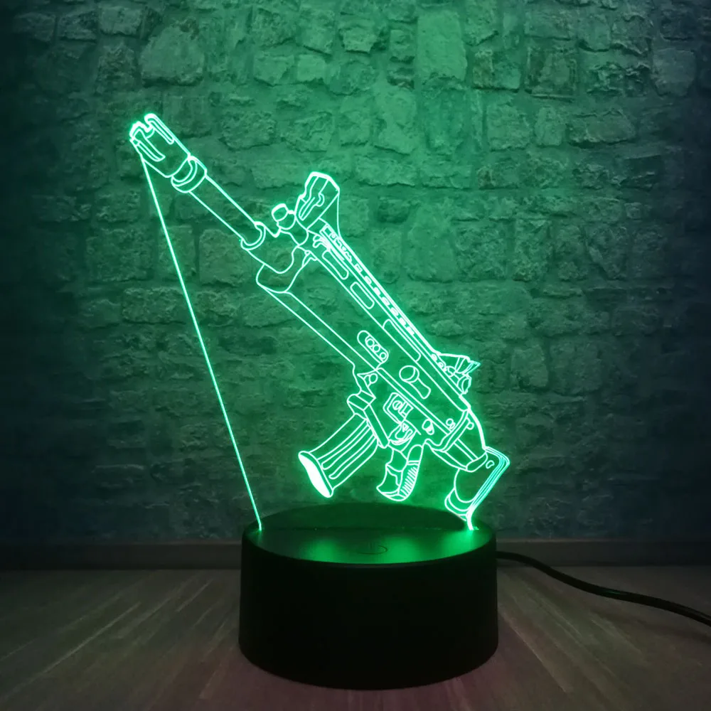Новинка, 3D лампа, крутая битва, королевская игра, PUBG, TPS, SCAR-L, 7 цветов, сменный Настольный светодиодный светильник, Ночной светильник, иллюзия для мальчиков, подарок на Рождество