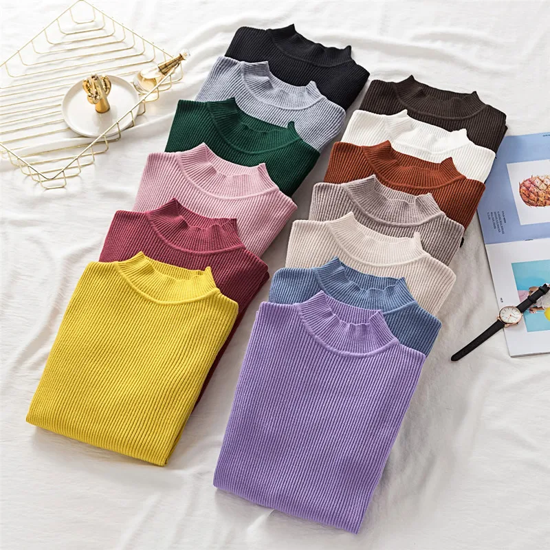 

Lucyever Autumn Women Turtleneck Pullover Sweater Fashion Winter Slim Korean Knit Jumper Basic Top Soft Blouse Sueter Mujer 2019