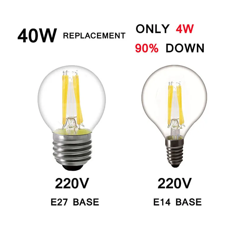 E14 E27 светодиодный Лампа накаливания Эдисона 2W 4W 6W 8W без затемнения Ретро Винтаж диод C35 C35L G45 A60 ST64 AC 220V Стекло нити