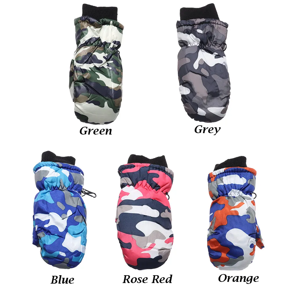 Новые модные камуфляжные перчатки для детей, утепленные Лыжные рукавицы, детские зимние уличные водонепроницаемые ветрозащитные перчатки для сноуборда