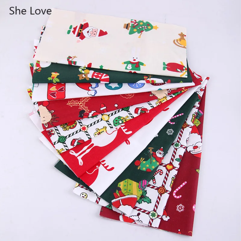 Она любит рождественскую елку Санта Клаус серии печатных хлопчатобумажная ткань ручной работы Лоскутная Ткань Diy Швейные материалы