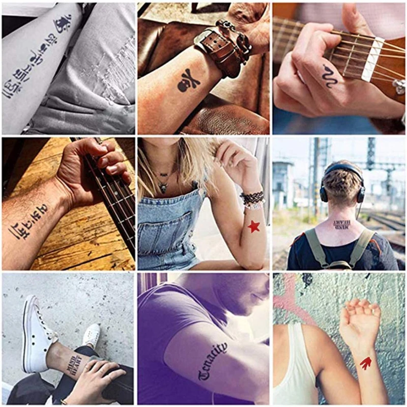 Temporary Tattoos Kit 4 Bottles Semi Permanent Freehand Ink with Adhesive Stencils Set Paste DIY Tattoos Temp for Kids Women Adu