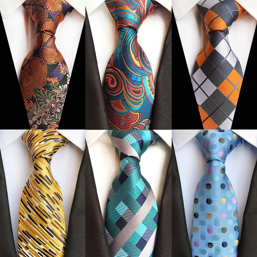 Neck Tie 8cm Floral Mens Tie Plaid Paisley Jacquard Weave