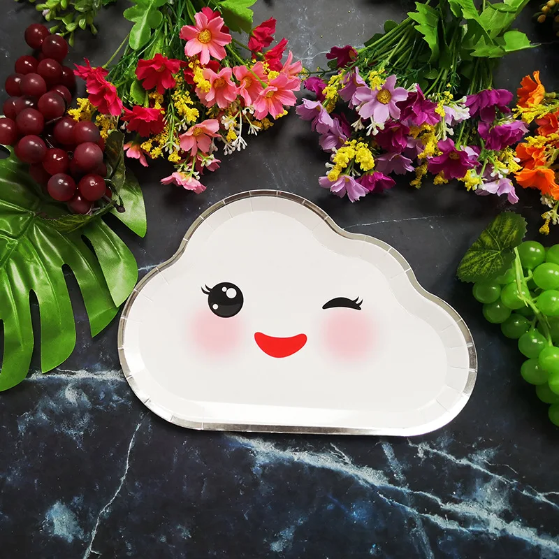 Smiley face 1 Аксессуары для вечеринки, дня рождения вечерние украшения для детей 8 шт/1 сумка милые градиентные Радужные облака бумажные тарелки Свадебные украшения - Color: Smiley face 1