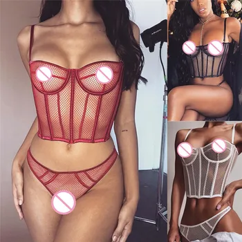 

Women 2Pcs Lace Bra Top Underwear Set Sexy Lingerie Babydoll Sleepwear Nightwear Babydoll Lace Up Nightwear Pajamas Set