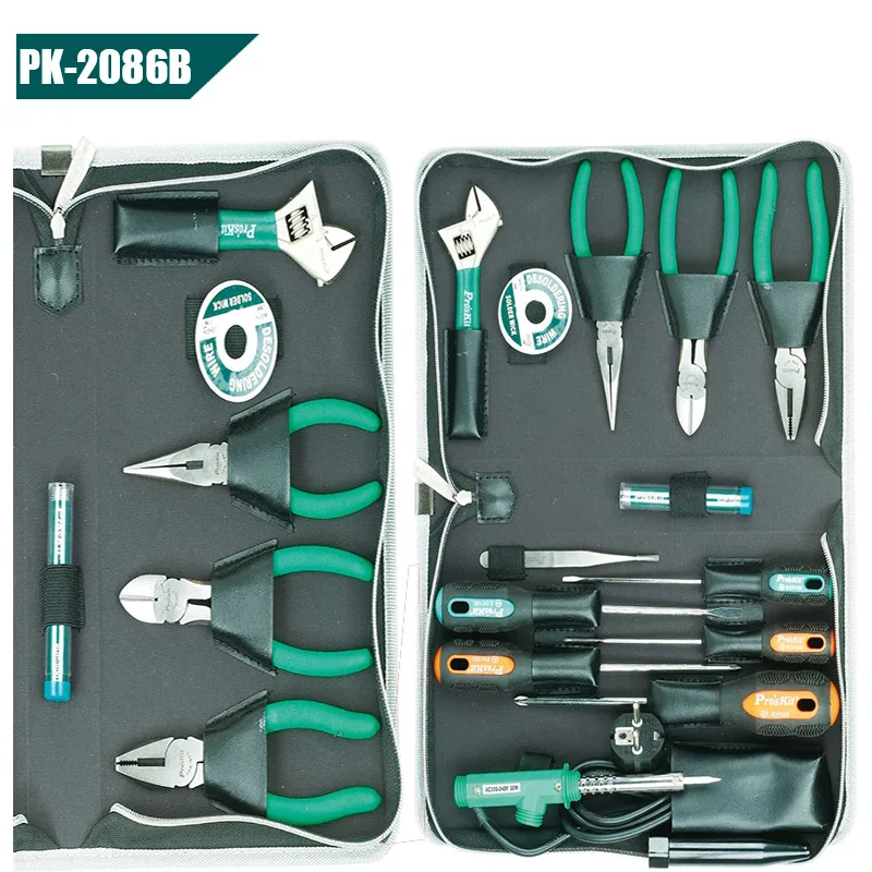 Pro'sKit PK- набор инструментов PK-2086B ящик для инструментов Комплект конверсионный паяльник пистолет коробка для набора инструментов плоскогубцы отвертка Гаечный ключ набор