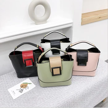 

YXZ Shoulder-bags For Women 2020 Korean-Style Simple All-Match Totes Female Handbag Fashion Solid-Color Bucket-bag Hasp Zipper