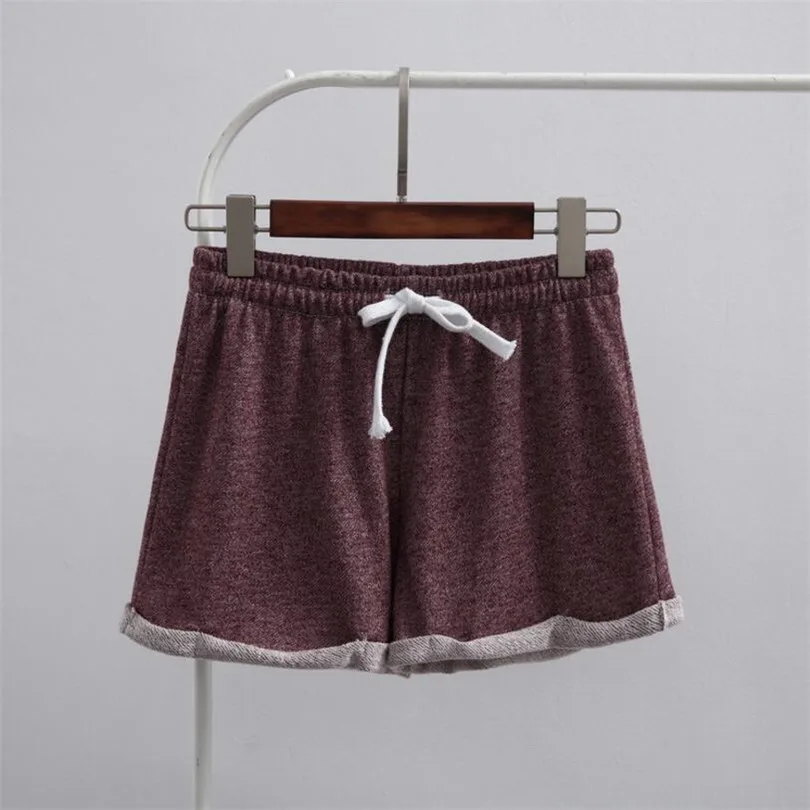 D050 Red wine LJCUIYAO женские летние шорты Спортивные Повседневные полиэстер Средняя Высокая талия однотонные домашние широкие короткие брюки бант шнурок Feminino - Цвет: D050 Red wine