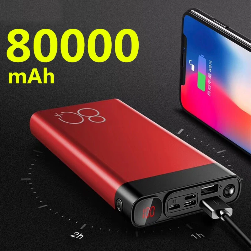 Дополнительный внешний аккумулятор 80000 мА/ч быстрое зарядное устройство с двумя