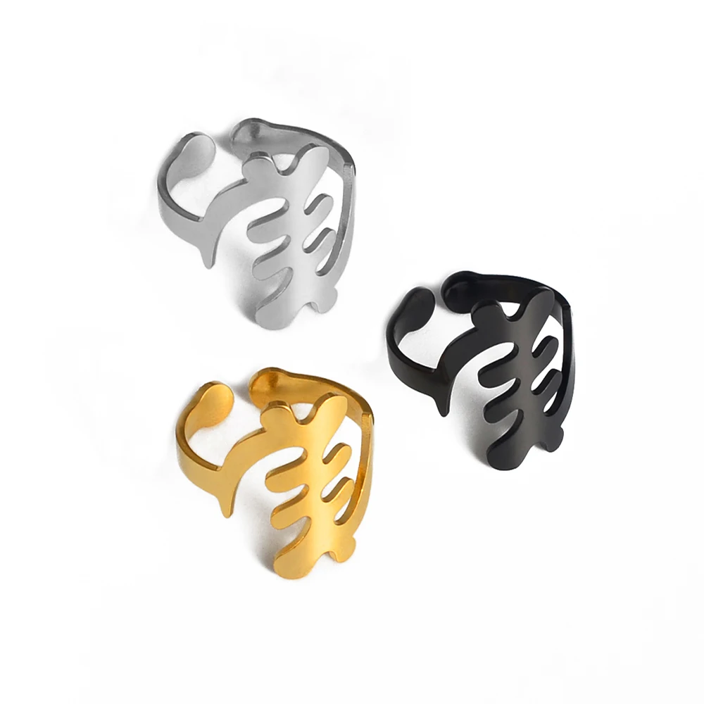 Anniyo African Symbol Ring Stainless Steel Metal Finger Rings Gye Nyame Ethnic Jewelry African Cultural Wedding Bands #249221 3