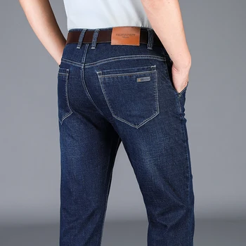 

men Soft Cotton For Men Slim Jeans With Destructed Detail Elastic Pencil Pants Fashion Jeans Trousers Blue And Black